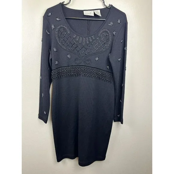Black Beaded Liz Claiborne Sweater Dress Petites S Black Beaded Liz Claiborne Sweater Dress Petites S